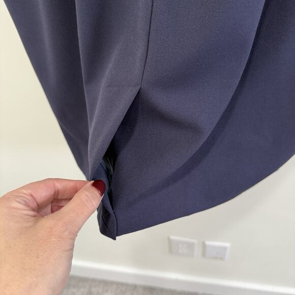 Calvin Klein Cap Sleeve Faux Leather Trim Sheath Dress Sz 10 Indigo Work Career - Picture 6 of 10